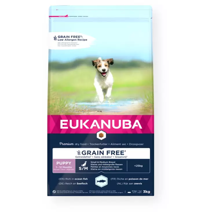 Eukanuba Grain Free Puppy Ocean Fish S/M - Koiran kuivaruoka - 8710255184760 - 1