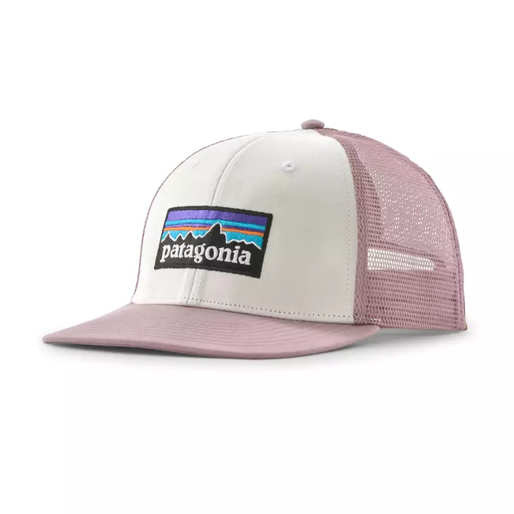 Patagonia P-6 Logo Trucker Hat White w/Quiet Violet - Lippikset - 198077728870 - 1