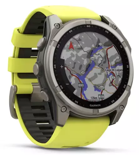 Garmin Fenix 8 - 51 mm Solar Sapphire Titanium with Amp yellow graphite silicone band - Kellot ja GPS - 010-02907-21 - 2