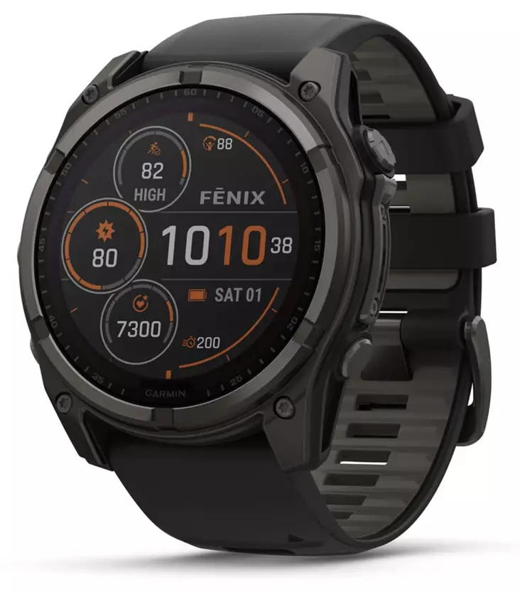 Garmin Fenix 8 - 51 mm Solar Sapphire Carbon Gray DLC Titanium with Black/Pebble Gray Silicone - Kellot ja GPS - 010-02907-11 - 1