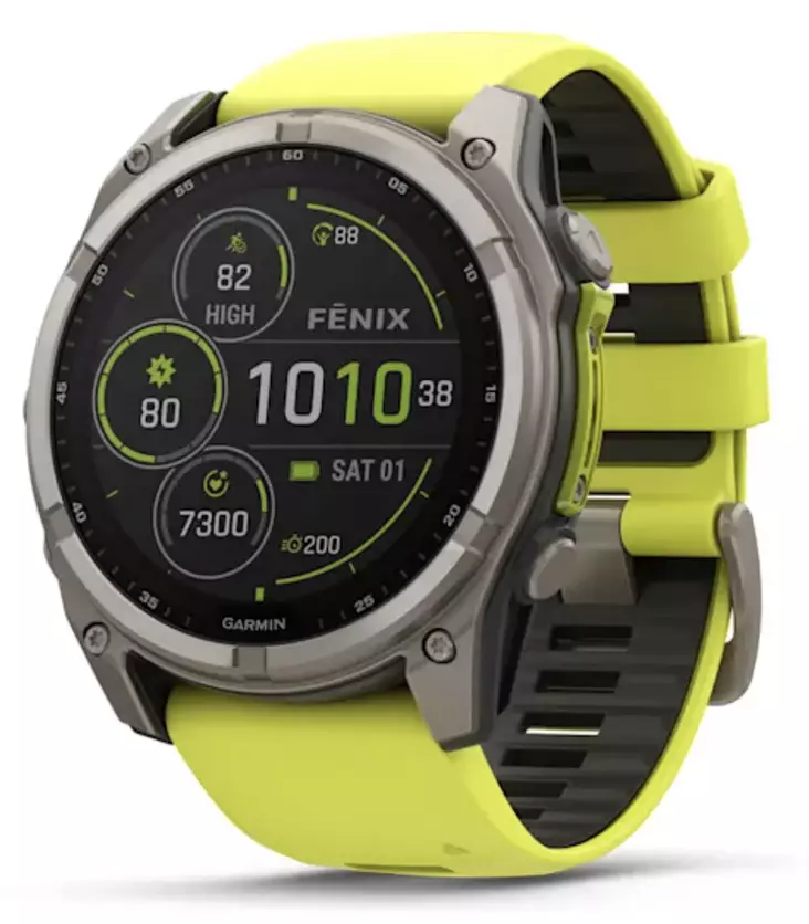 Garmin Fenix 8 - 51 mm Solar Sapphire Titanium with Amp yellow graphite silicone band - Kellot ja GPS - 010-02907-21 - 1