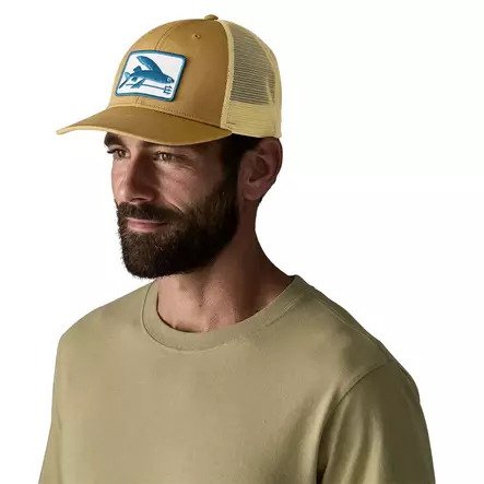 Patagonia Flying Fish LoPro Trucker Hat Fitz Roy Fish Bobcat Brown - Lippikset - 198077727736 - 1