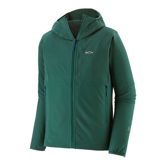 Patagonia Ms R1 TechFace Fitz Roy Trout Hoody Conifer Green - Untuva- ja välitakit - 196924371606 - 1